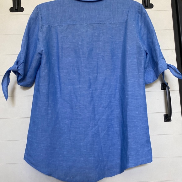 J. Mclaughlin Linen Blend Short Sleeve Shirt Blue Small - Picture 3 of 14